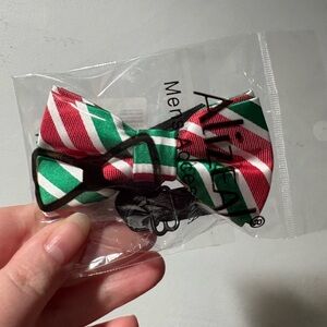 NIP green and red striped clip on bow tie!